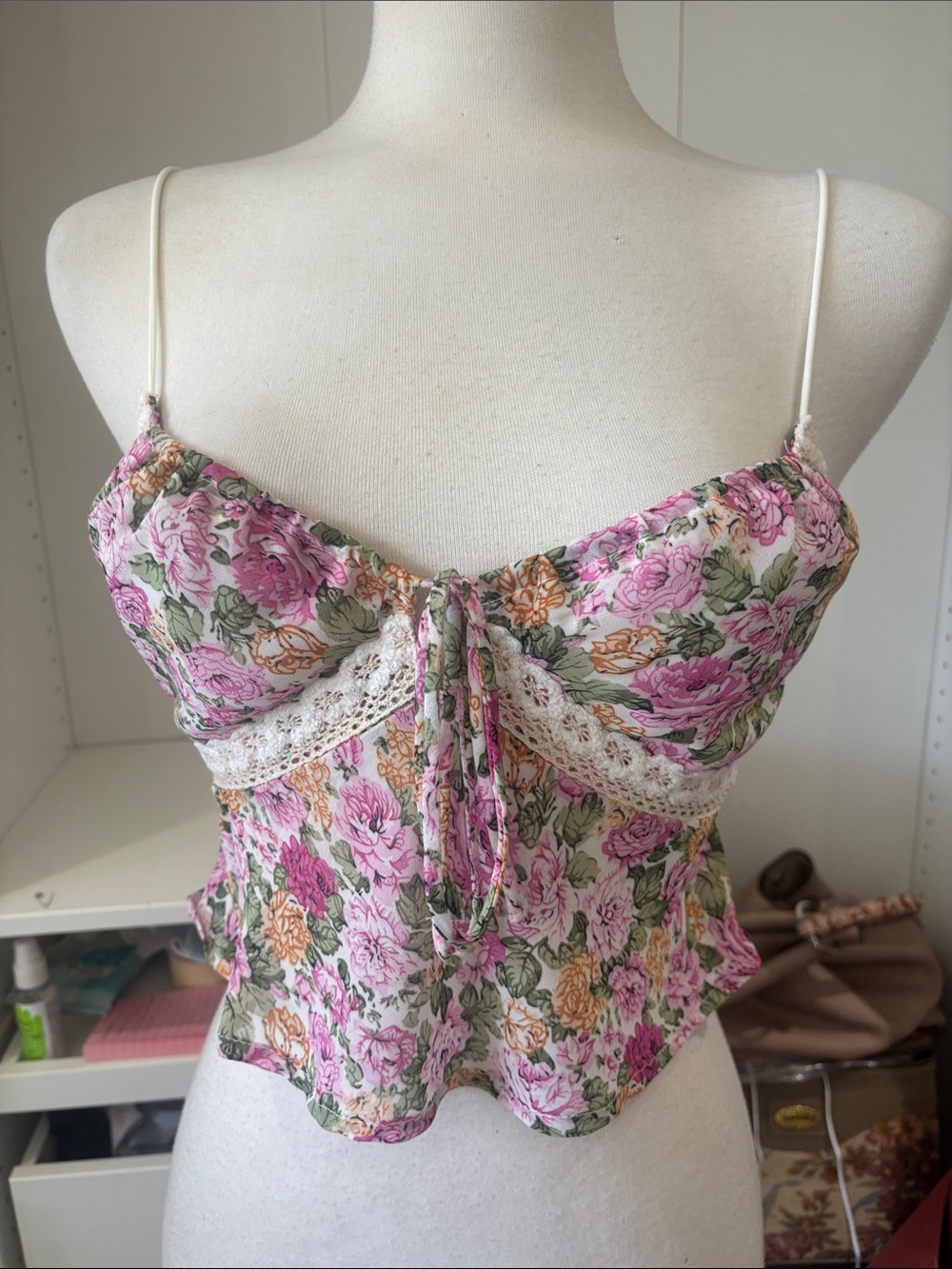 Princess Polly Pink Floral Lace-Trim Camisole